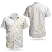Tonga White Sunday Couples Matching Puletasi and Hawaiian Shirt Lotu Tamaiti Tongan Kupesi Pattern LT05 - Polynesian Pride