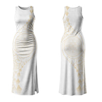 Tonga White Sunday Couples Matching Tank Maxi Dress and Hawaiian Shirt Lotu Tamaiti Tongan Kupesi Pattern LT05 - Polynesian Pride