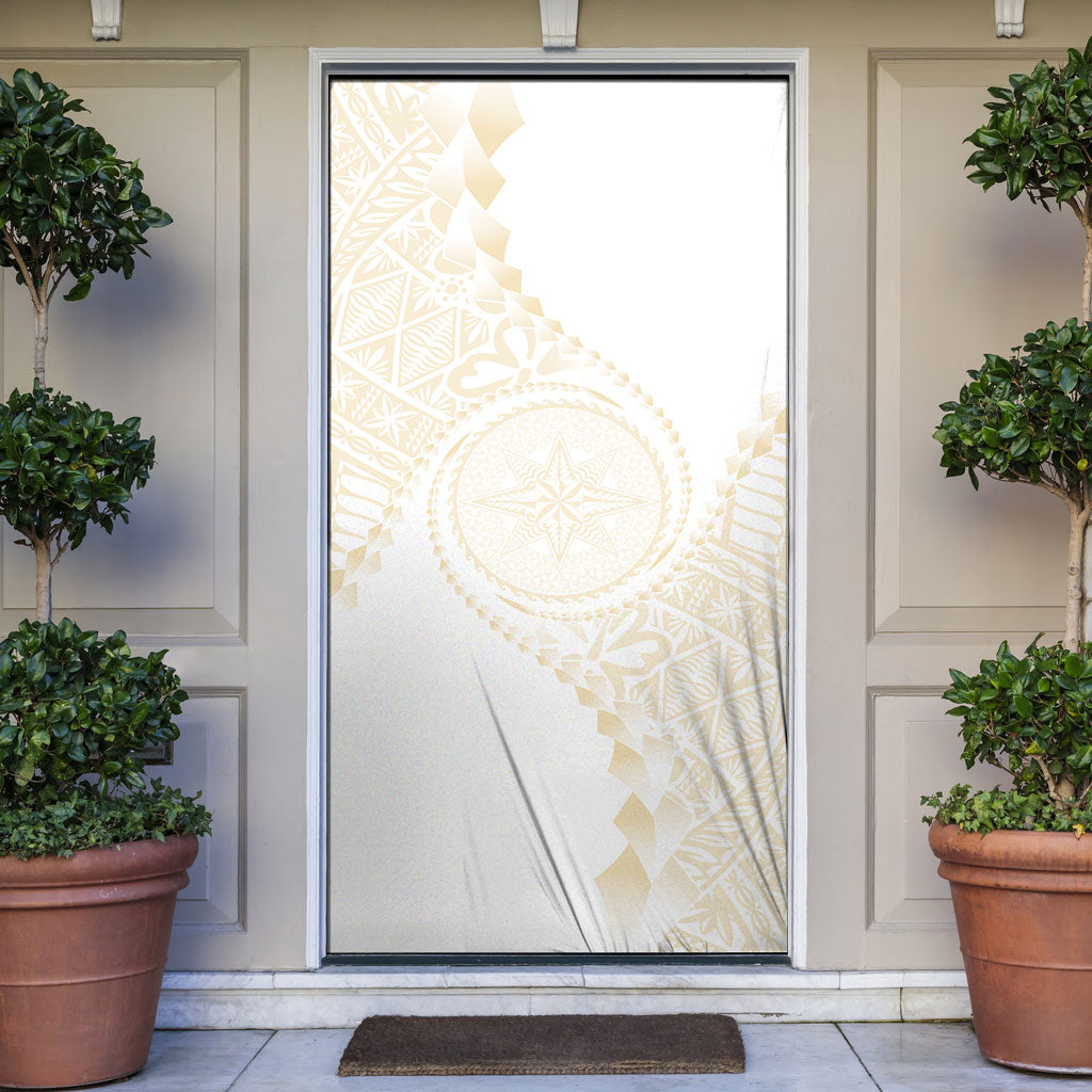 Tonga White Sunday Door Cover Lotu Tamaiti Tongan Kupesi Pattern LT05 Beige - Polynesian Pride