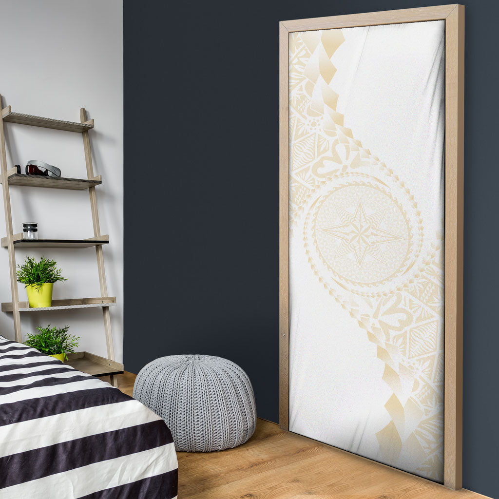 Tonga White Sunday Door Cover Lotu Tamaiti Tongan Kupesi Pattern LT05 - Polynesian Pride