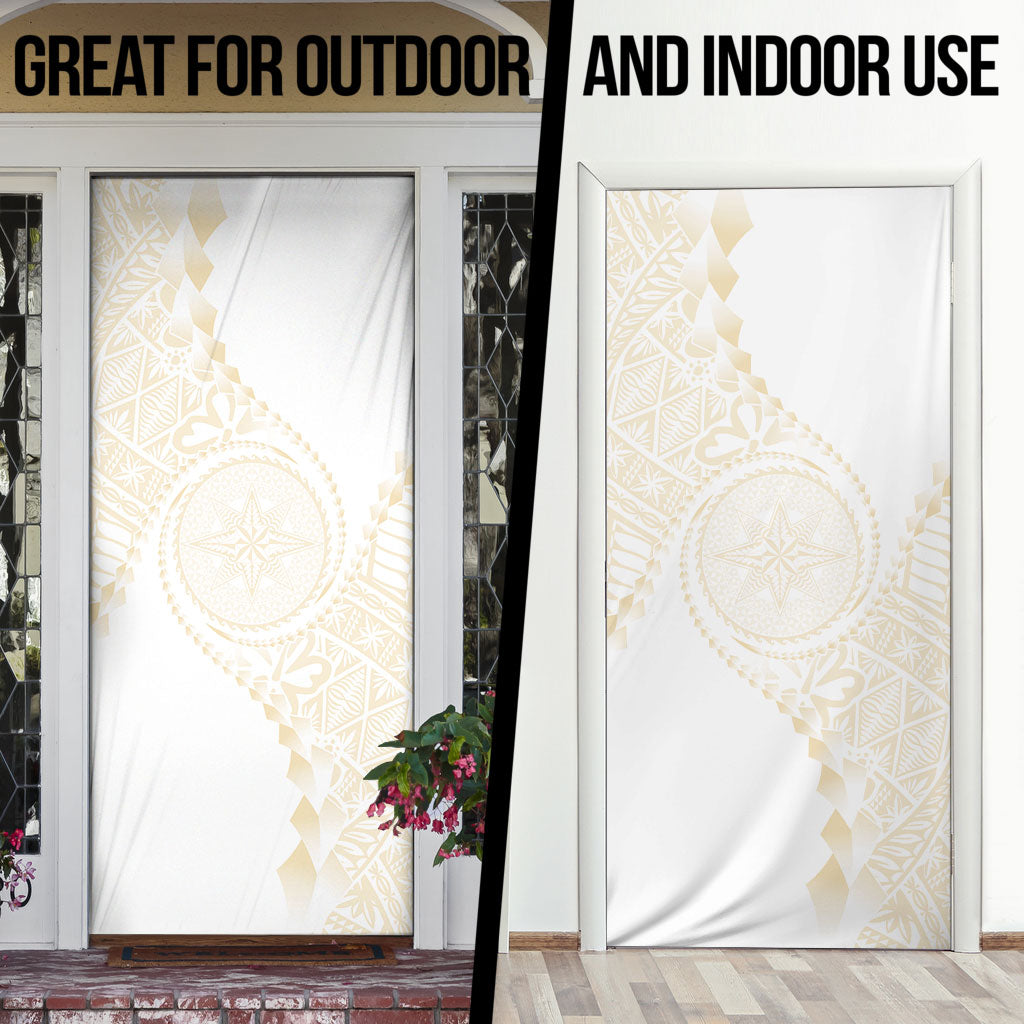 Tonga White Sunday Door Cover Lotu Tamaiti Tongan Kupesi Pattern LT05 - Polynesian Pride