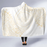 Tonga White Sunday Hooded Blanket Lotu Tamaiti Tongan Kupesi Pattern LT05 One Size Beige - Polynesian Pride