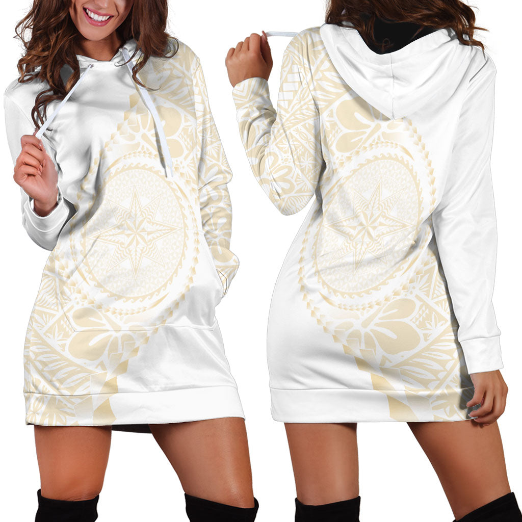 Tonga White Sunday Hoodie Dress Lotu Tamaiti Tongan Kupesi Pattern LT05 - Polynesian Pride