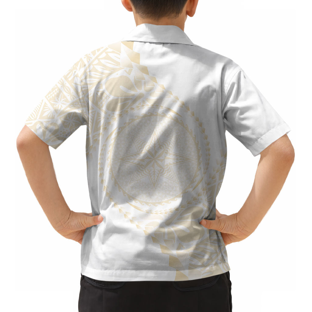 Tonga White Sunday Kid Hawaiian Shirt Lotu Tamaiti Tongan Kupesi Pattern LT05 - Polynesian Pride