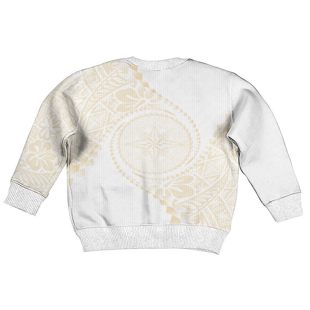 Tonga White Sunday Kid Ugly Christmas Sweater Lotu Tamaiti Tongan Kupesi Pattern LT05 - Polynesian Pride