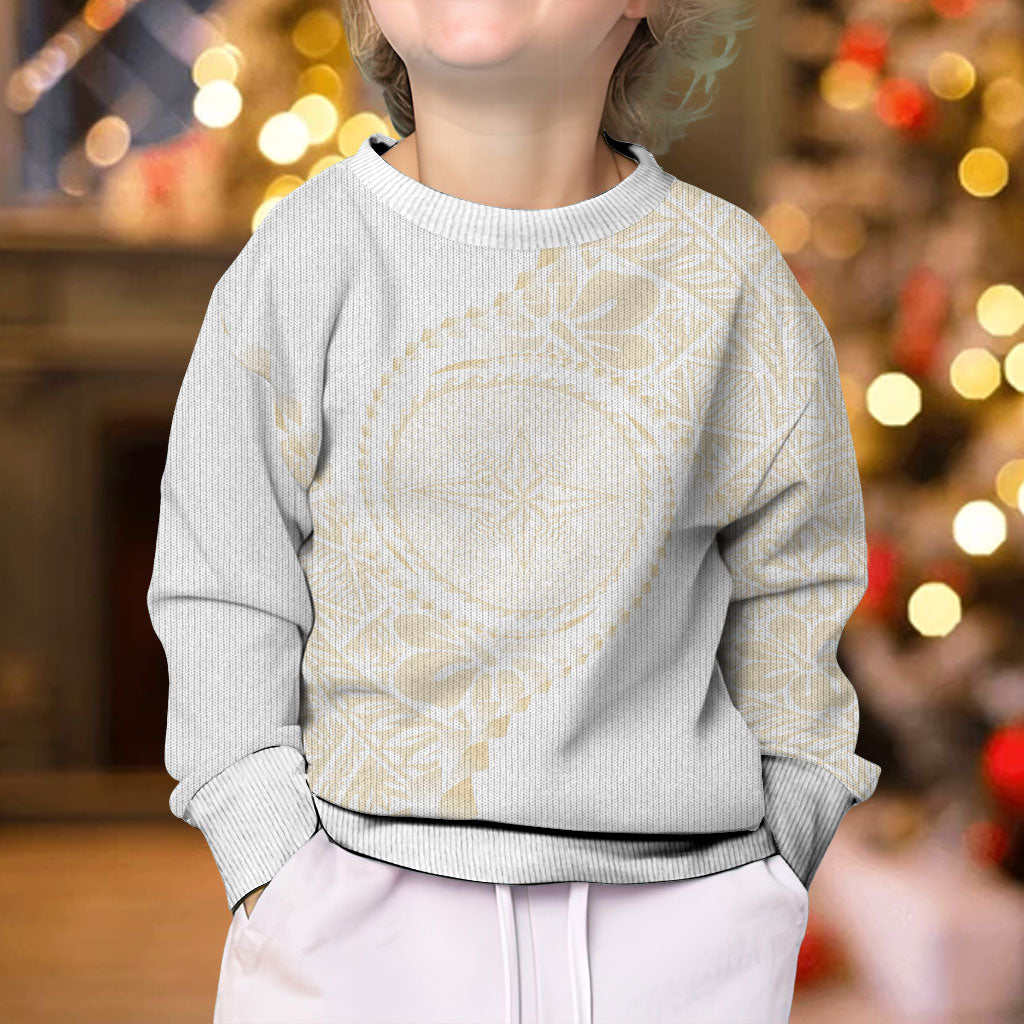 Tonga White Sunday Kid Ugly Christmas Sweater Lotu Tamaiti Tongan Kupesi Pattern LT05 - Polynesian Pride