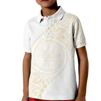 Tonga White Sunday Kid Polo Shirt Lotu Tamaiti Tongan Kupesi Pattern LT05 Kid Beige - Polynesian Pride