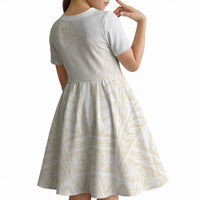 Tonga White Sunday Kid Short Sleeve Dress Lotu Tamaiti Tongan Kupesi Pattern LT05 - Polynesian Pride