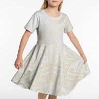 Tonga White Sunday Kid Short Sleeve Dress Lotu Tamaiti Tongan Kupesi Pattern LT05 - Polynesian Pride