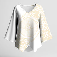 Tonga White Sunday Kimono Sleeve Blouse Lotu Tamaiti Tongan Kupesi Pattern LT05 Female Beige - Polynesian Pride