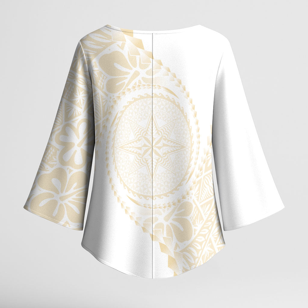Tonga White Sunday Kimono Sleeve Blouse Lotu Tamaiti Tongan Kupesi Pattern LT05 - Polynesian Pride