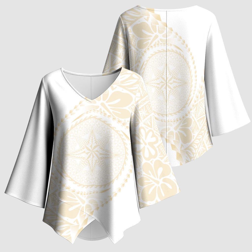 Tonga White Sunday Kimono Sleeve Blouse Lotu Tamaiti Tongan Kupesi Pattern LT05 - Polynesian Pride
