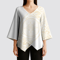 Tonga White Sunday Kimono Sleeve Blouse Lotu Tamaiti Tongan Kupesi Pattern LT05 - Polynesian Pride