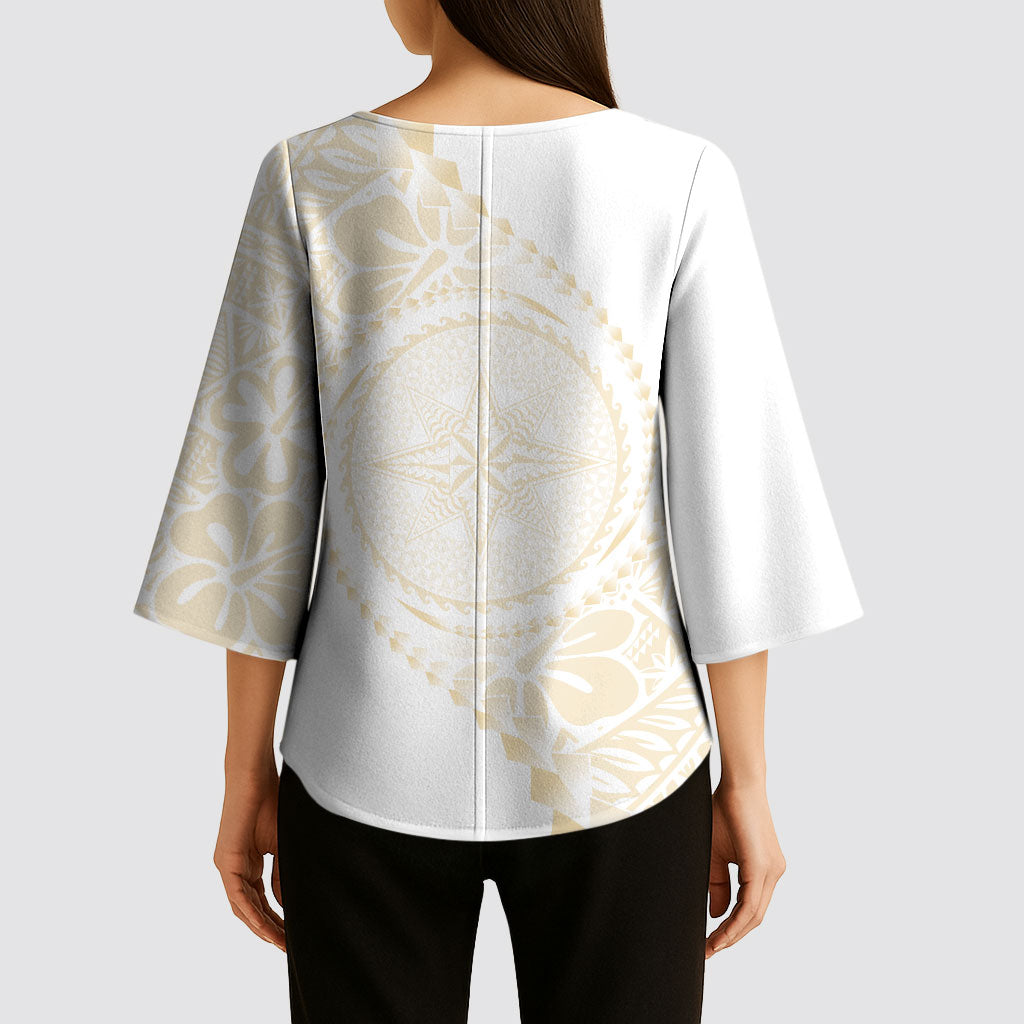 Tonga White Sunday Kimono Sleeve Blouse Lotu Tamaiti Tongan Kupesi Pattern LT05 - Polynesian Pride