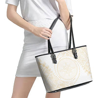 Tonga White Sunday Leather Tote Bag Lotu Tamaiti Tongan Kupesi Pattern LT05 - Polynesian Pride