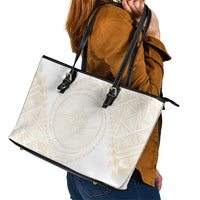 Tonga White Sunday Leather Tote Bag Lotu Tamaiti Tongan Kupesi Pattern LT05 - Polynesian Pride