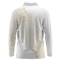 Tonga White Sunday Long Sleeve Polo Shirt Lotu Tamaiti Tongan Kupesi Pattern LT05 - Polynesian Pride