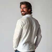 Tonga White Sunday Long Sleeve Polo Shirt Lotu Tamaiti Tongan Kupesi Pattern LT05 - Polynesian Pride