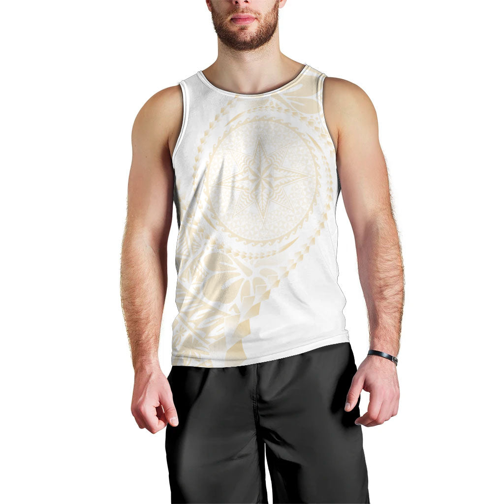 Tonga White Sunday Men Tank Top Lotu Tamaiti Tongan Kupesi Pattern LT05 - Polynesian Pride