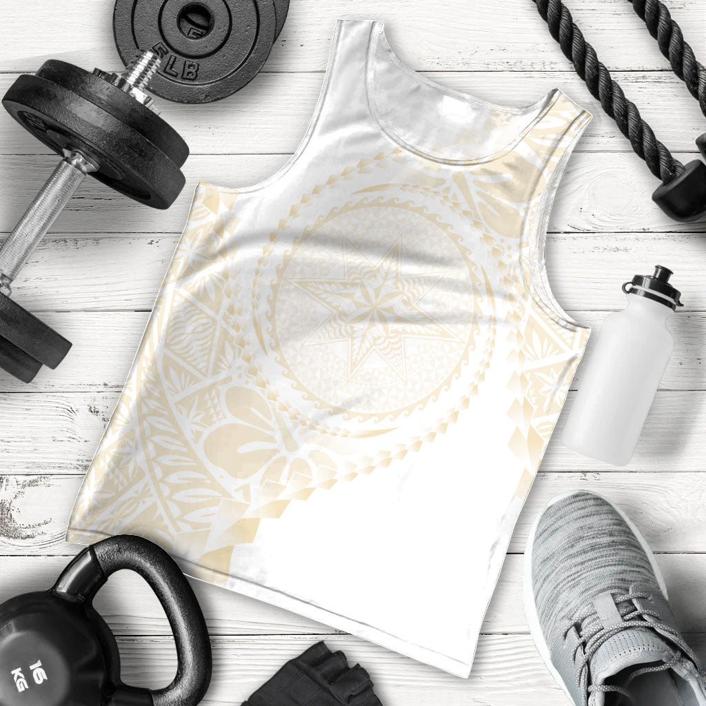 Tonga White Sunday Men Tank Top Lotu Tamaiti Tongan Kupesi Pattern LT05 - Polynesian Pride