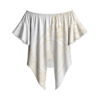 Tonga White Sunday Off Shoulder Wrap Waist Top Lotu Tamaiti Tongan Kupesi Pattern LT05 - Polynesian Pride