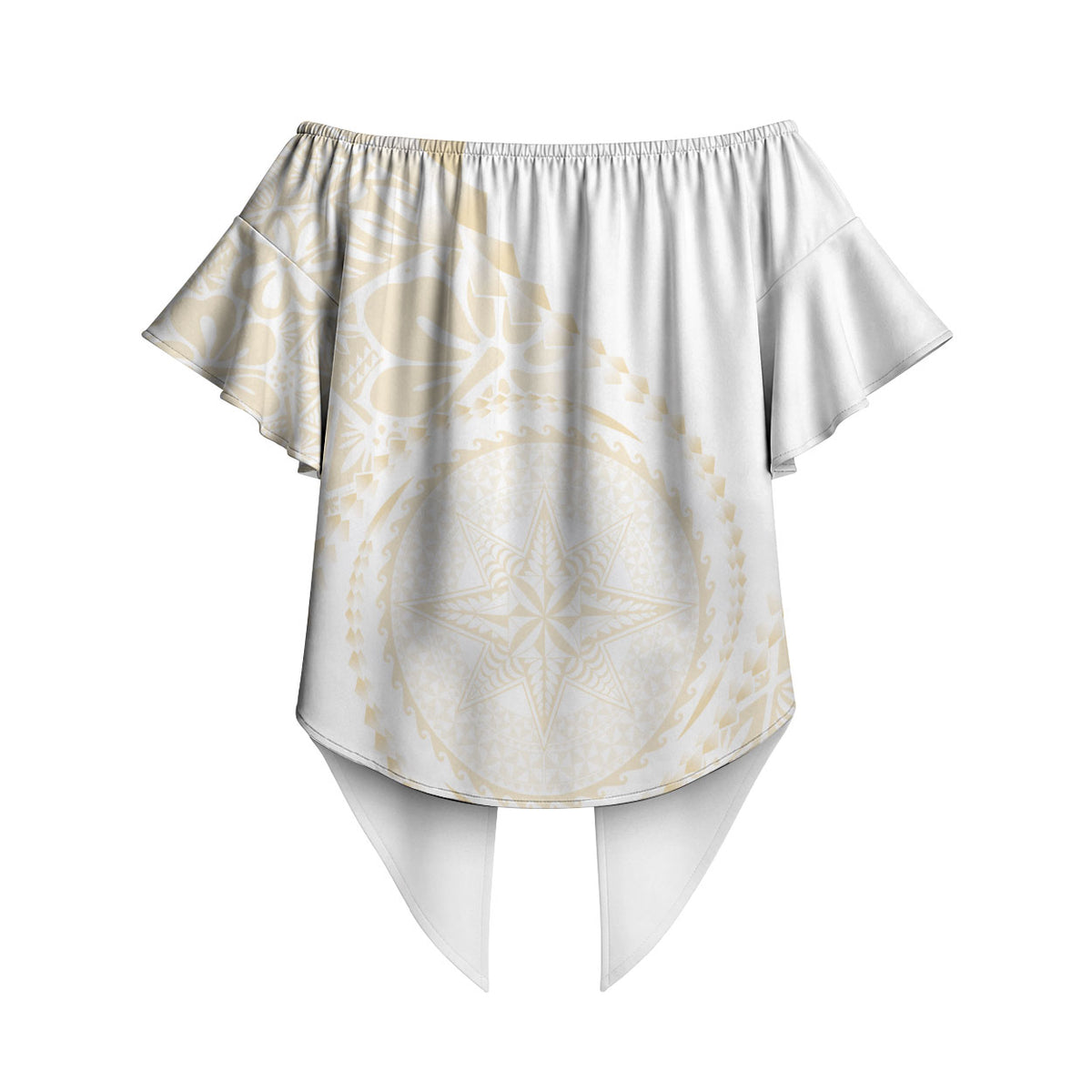 Tonga White Sunday Off Shoulder Wrap Waist Top Lotu Tamaiti Tongan Kupesi Pattern LT05 - Polynesian Pride