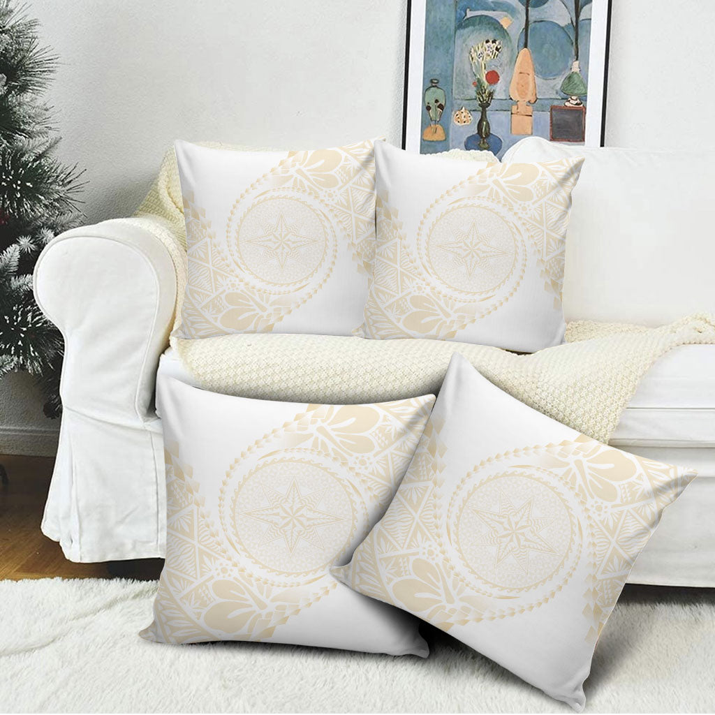 Tonga White Sunday Pillow Cover Lotu Tamaiti Tongan Kupesi Pattern LT05 - Polynesian Pride
