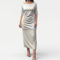 Tonga White Sunday Puletasi Lotu Tamaiti Tongan Kupesi Pattern LT05 Long Dress Beige - Polynesian Pride