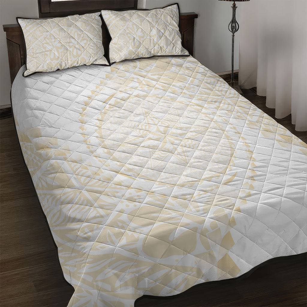 Tonga White Sunday Quilt Bed Set Lotu Tamaiti Tongan Kupesi Pattern LT05 Beige - Polynesian Pride