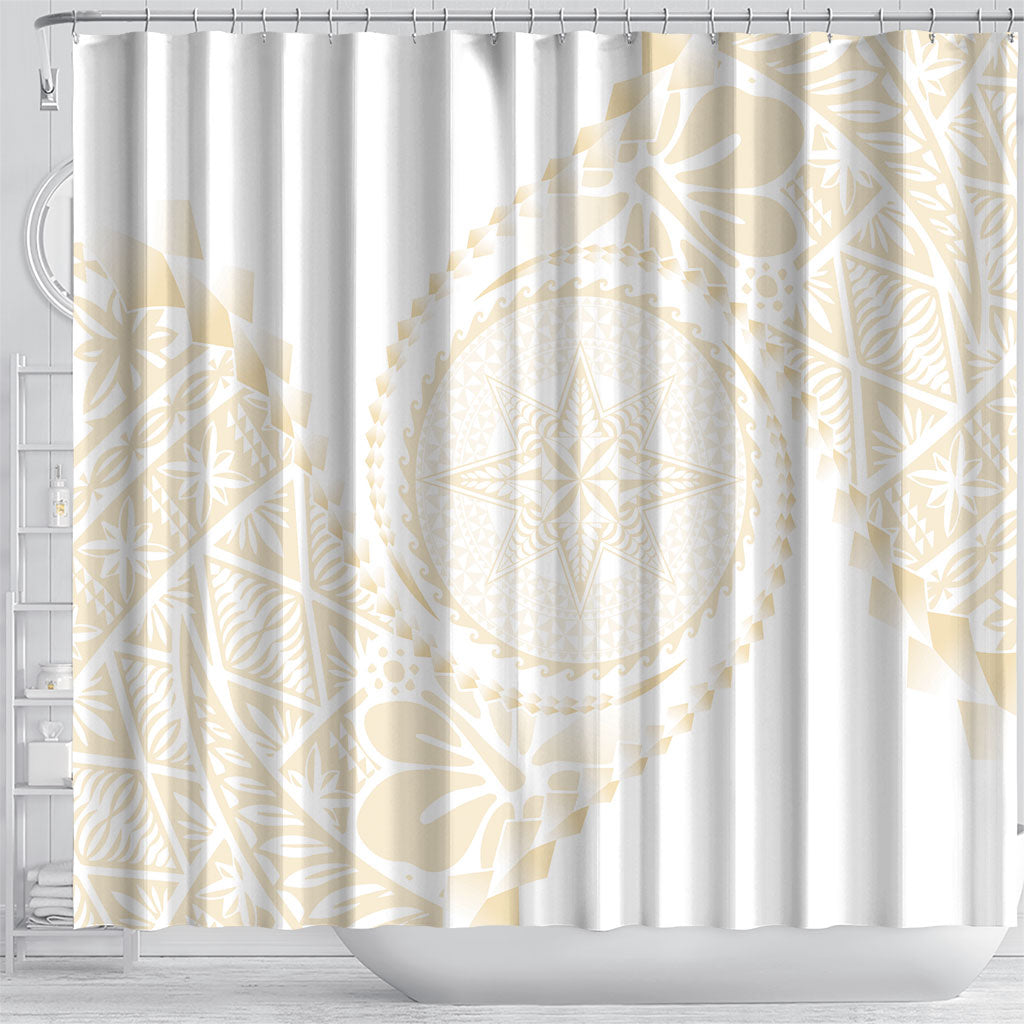 Tonga White Sunday Shower Curtain Lotu Tamaiti Tongan Kupesi Pattern