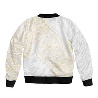 Tonga White Sunday Sleeve Zip Bomber Jacket Lotu Tamaiti Tongan Kupesi Pattern LT05 - Polynesian Pride