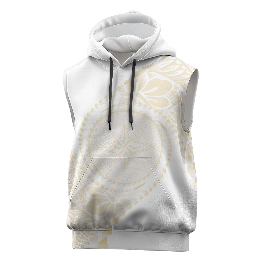 Tonga White Sunday Sleeveless Hoodie Lotu Tamaiti Tongan Kupesi Pattern LT05 Beige - Polynesian Pride