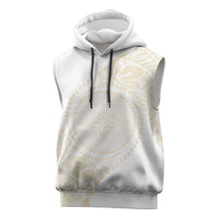 Tonga White Sunday Sleeveless Hoodie Lotu Tamaiti Tongan Kupesi Pattern LT05 Beige - Polynesian Pride