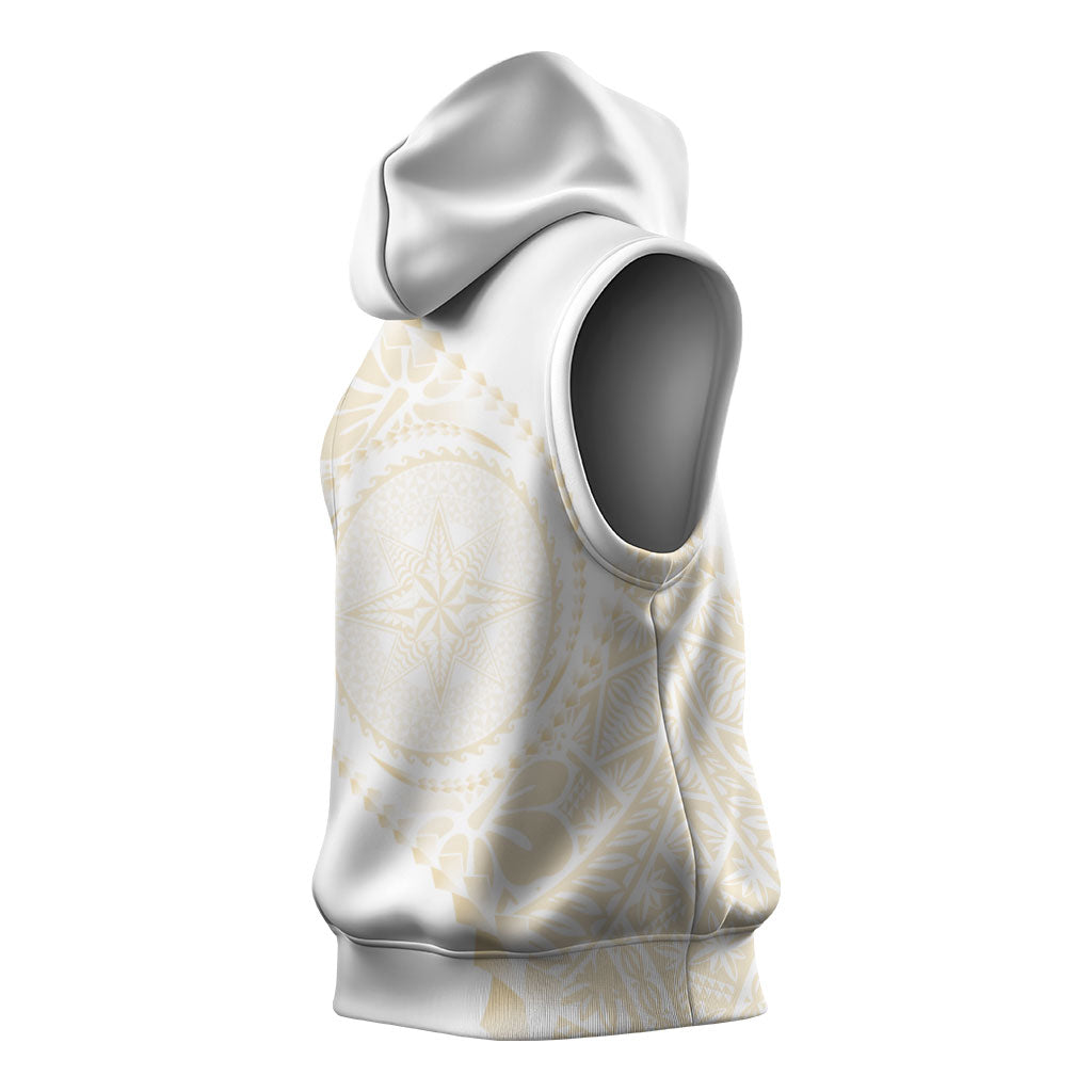 Tonga White Sunday Sleeveless Hoodie Lotu Tamaiti Tongan Kupesi Pattern LT05 - Polynesian Pride