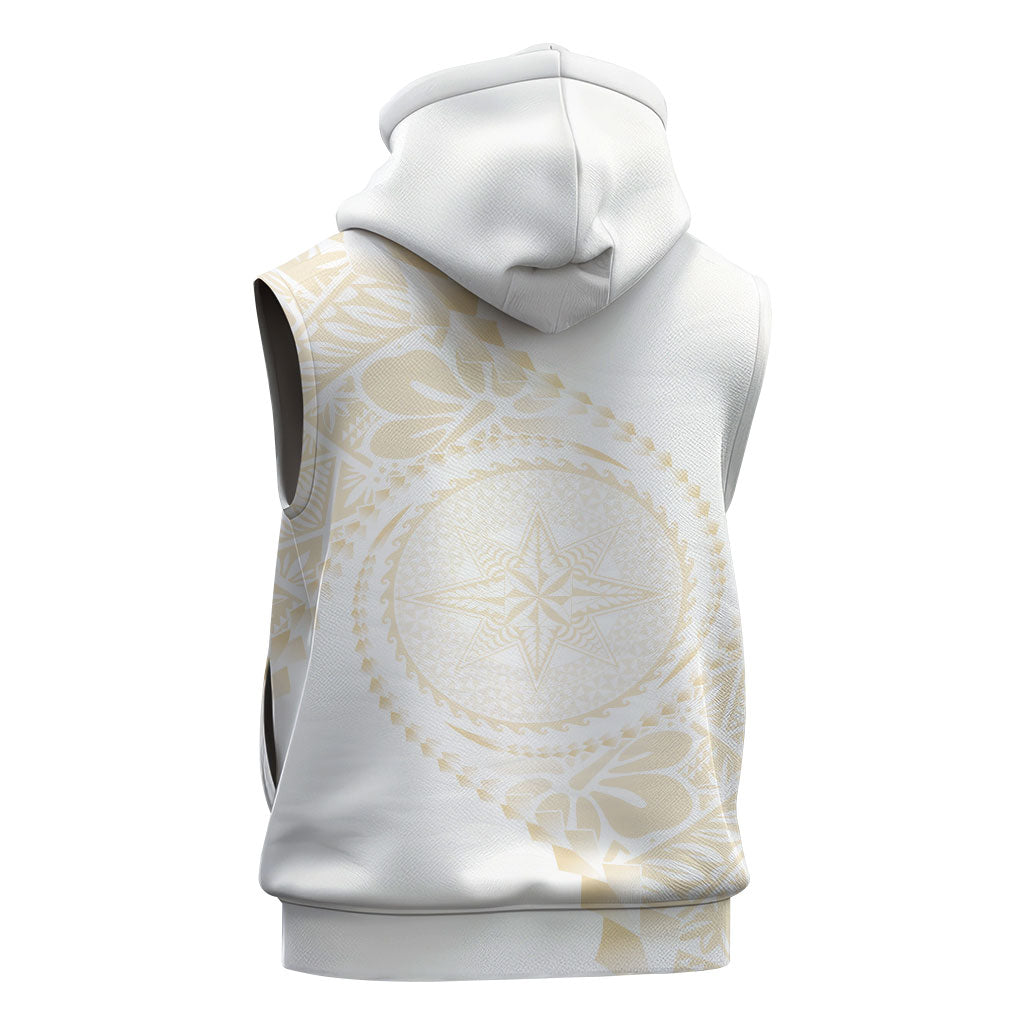 Tonga White Sunday Sleeveless Zip Hoodie Lotu Tamaiti Tongan Kupesi Pattern LT05 - Polynesian Pride