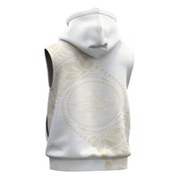 Tonga White Sunday Sleeveless Zip Hoodie Lotu Tamaiti Tongan Kupesi Pattern LT05 - Polynesian Pride
