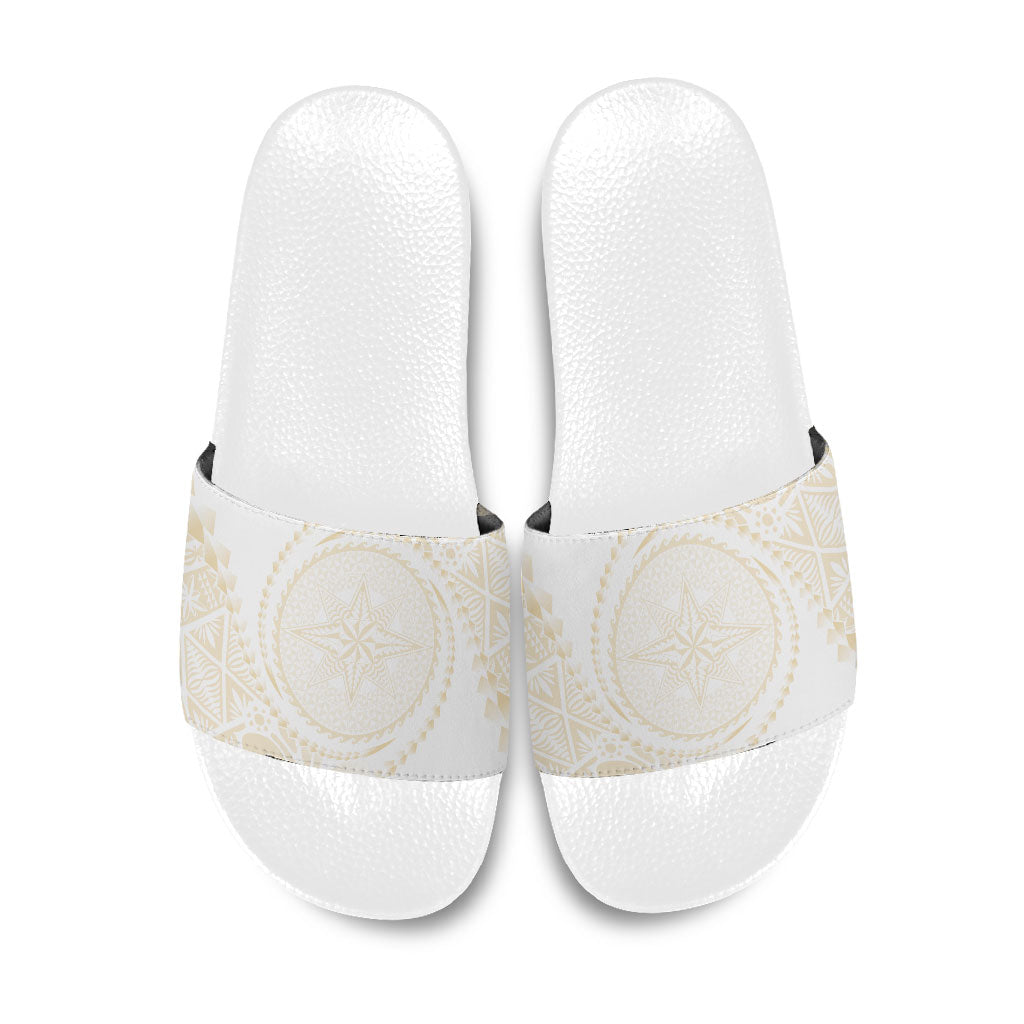 Tonga White Sunday Slide Sandals Lotu Tamaiti Tongan Kupesi Pattern LT05 Beige - Polynesian Pride