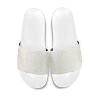 Tonga White Sunday Slide Sandals Lotu Tamaiti Tongan Kupesi Pattern LT05 Beige - Polynesian Pride