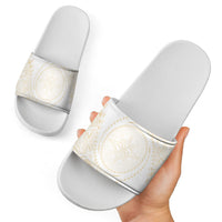 Tonga White Sunday Slide Sandals Lotu Tamaiti Tongan Kupesi Pattern LT05 - Polynesian Pride