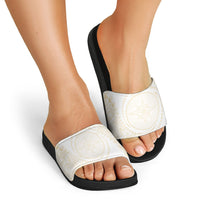 Tonga White Sunday Slide Sandals Lotu Tamaiti Tongan Kupesi Pattern LT05 - Polynesian Pride