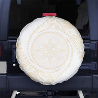Tonga White Sunday Spare Tire Cover Lotu Tamaiti Tongan Kupesi Pattern LT05 No hole Beige - Polynesian Pride