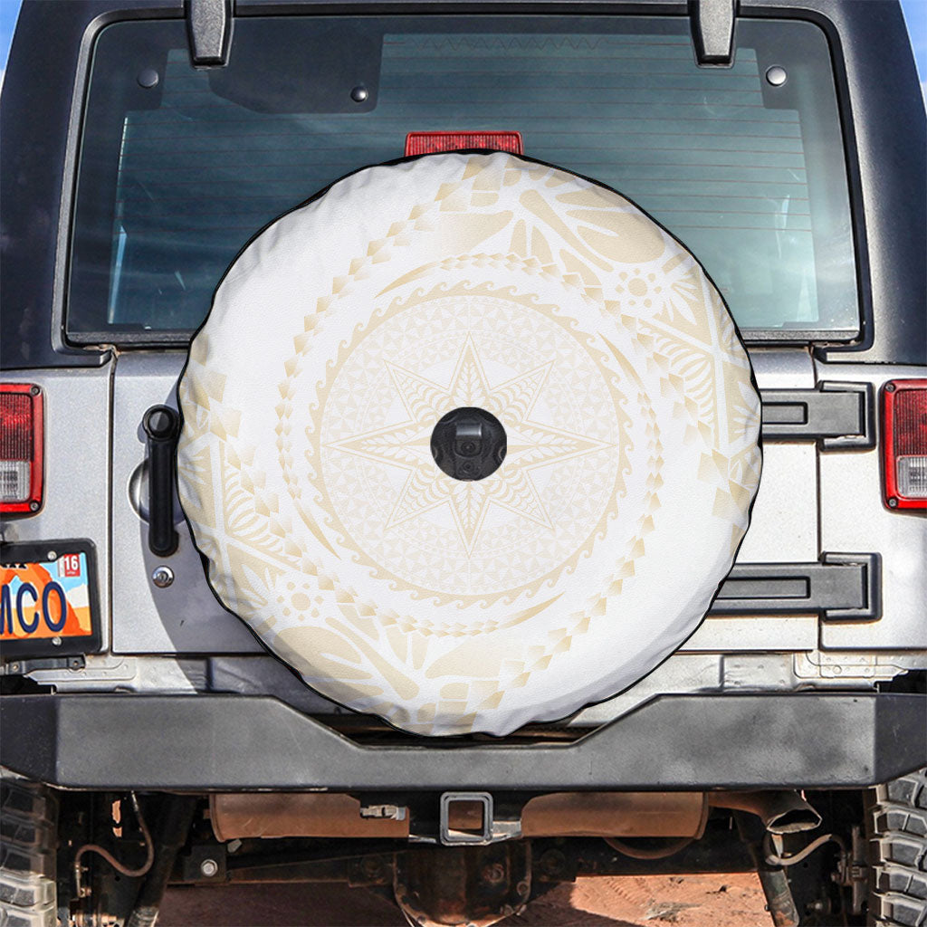 Tonga White Sunday Spare Tire Cover Lotu Tamaiti Tongan Kupesi Pattern LT05 Beige - Polynesian Pride