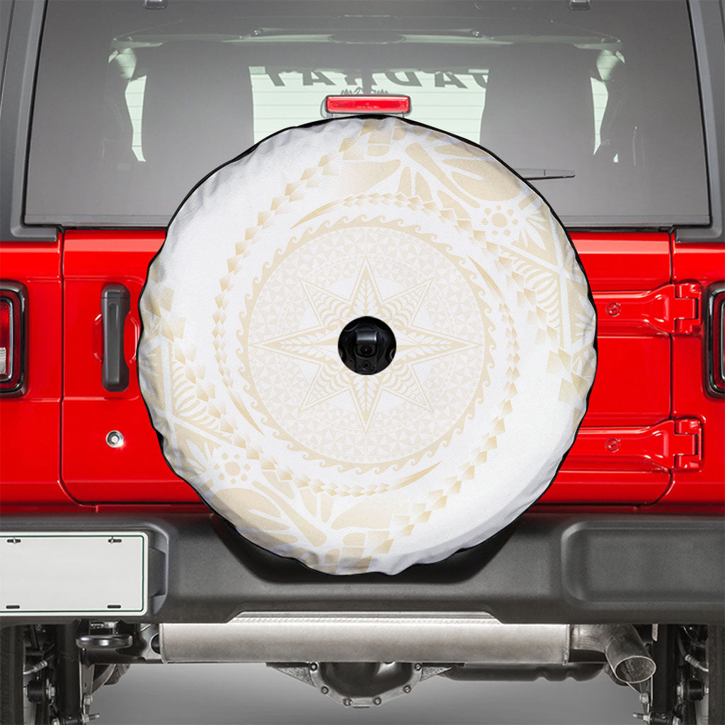 Tonga White Sunday Spare Tire Cover Lotu Tamaiti Tongan Kupesi Pattern LT05 - Polynesian Pride