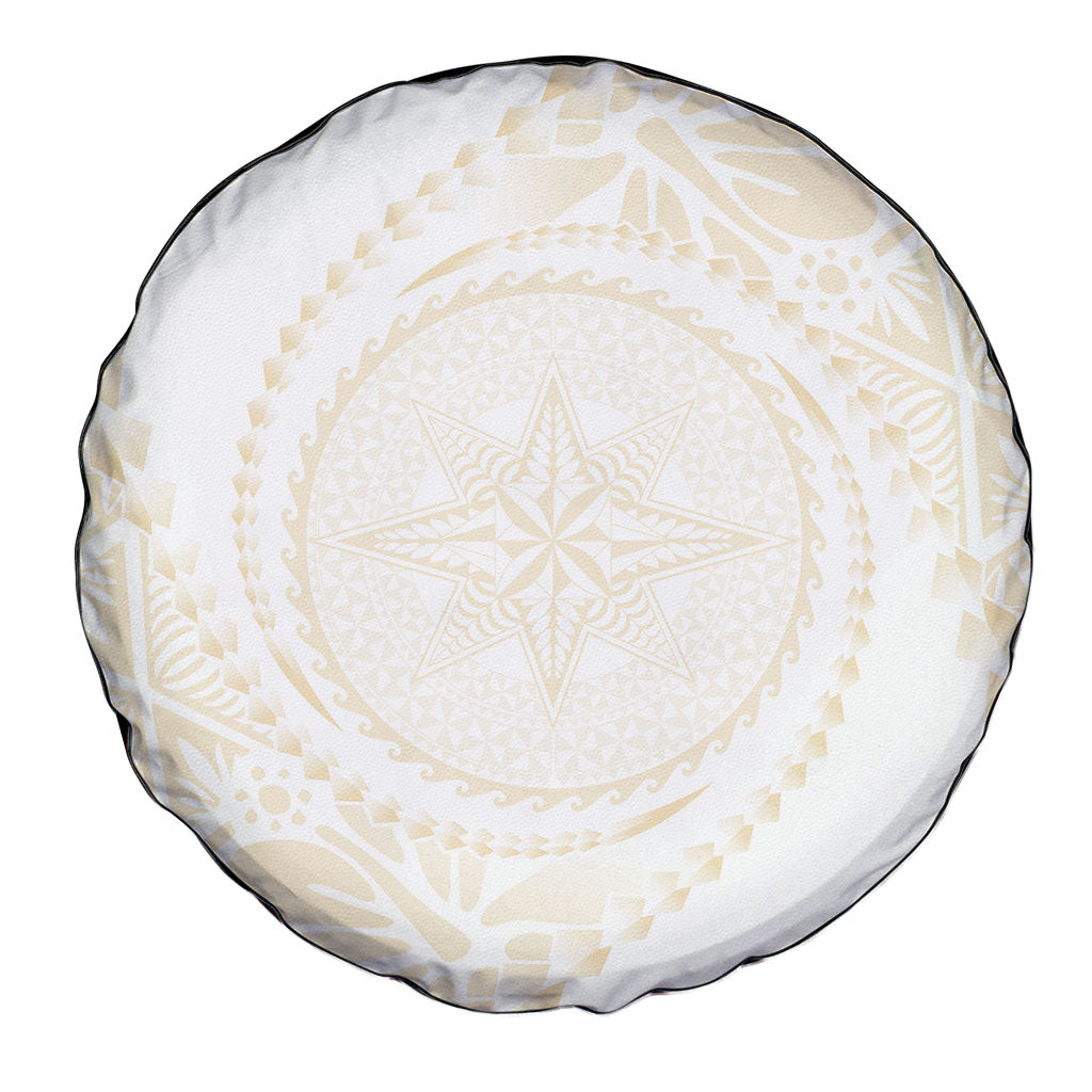 Tonga White Sunday Spare Tire Cover Lotu Tamaiti Tongan Kupesi Pattern LT05 - Polynesian Pride