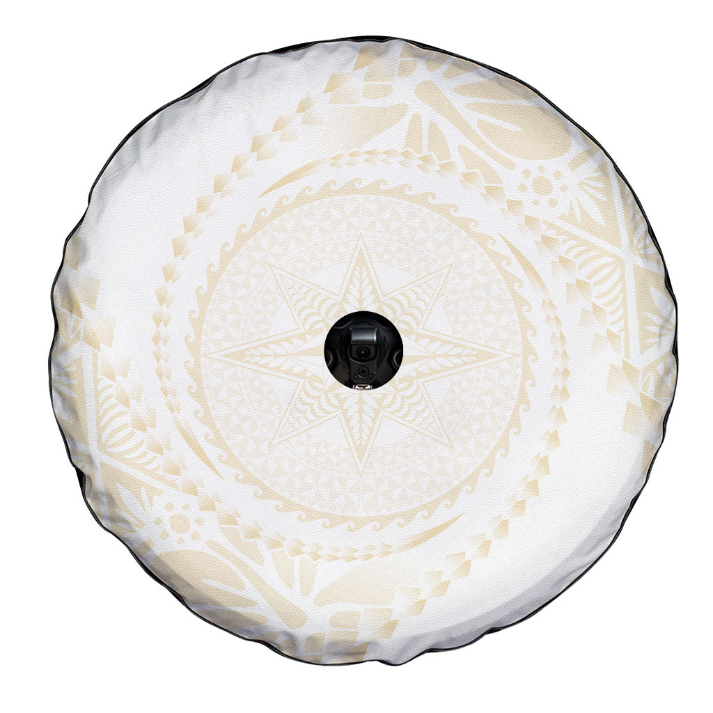 Tonga White Sunday Spare Tire Cover Lotu Tamaiti Tongan Kupesi Pattern LT05 - Polynesian Pride