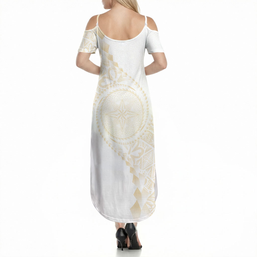 Tonga White Sunday Summer Maxi Dress Lotu Tamaiti Tongan Kupesi Pattern LT05 - Polynesian Pride