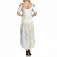 Tonga White Sunday Summer Maxi Dress Lotu Tamaiti Tongan Kupesi Pattern LT05 - Polynesian Pride