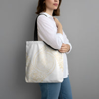 Tonga White Sunday Tote Bag Lotu Tamaiti Tongan Kupesi Pattern LT05 - Polynesian Pride