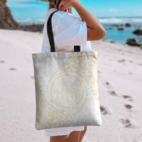 Tonga White Sunday Tote Bag Lotu Tamaiti Tongan Kupesi Pattern LT05 - Polynesian Pride