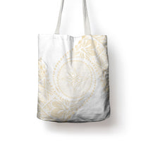 Tonga White Sunday Tote Bag Lotu Tamaiti Tongan Kupesi Pattern LT05 - Polynesian Pride